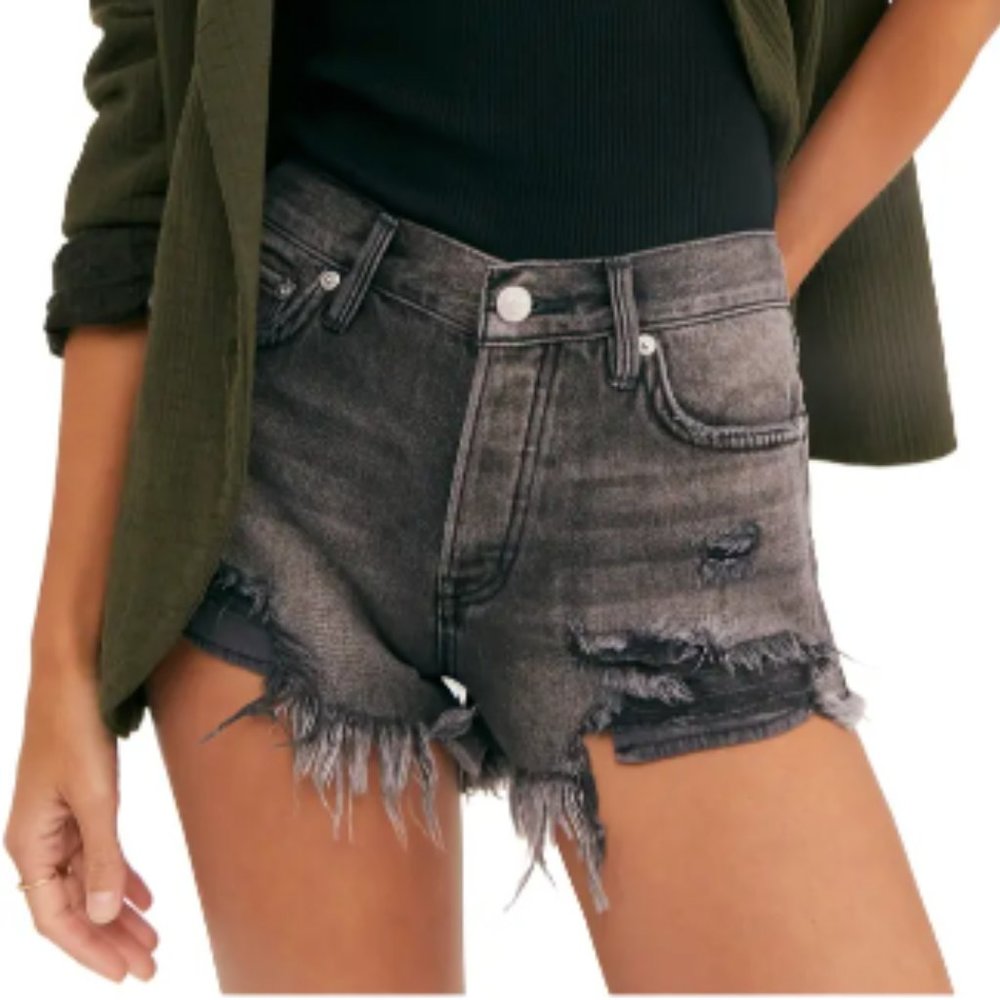 Loving Good Vibrations Fray Hem Denim Shorts - Free People, Black